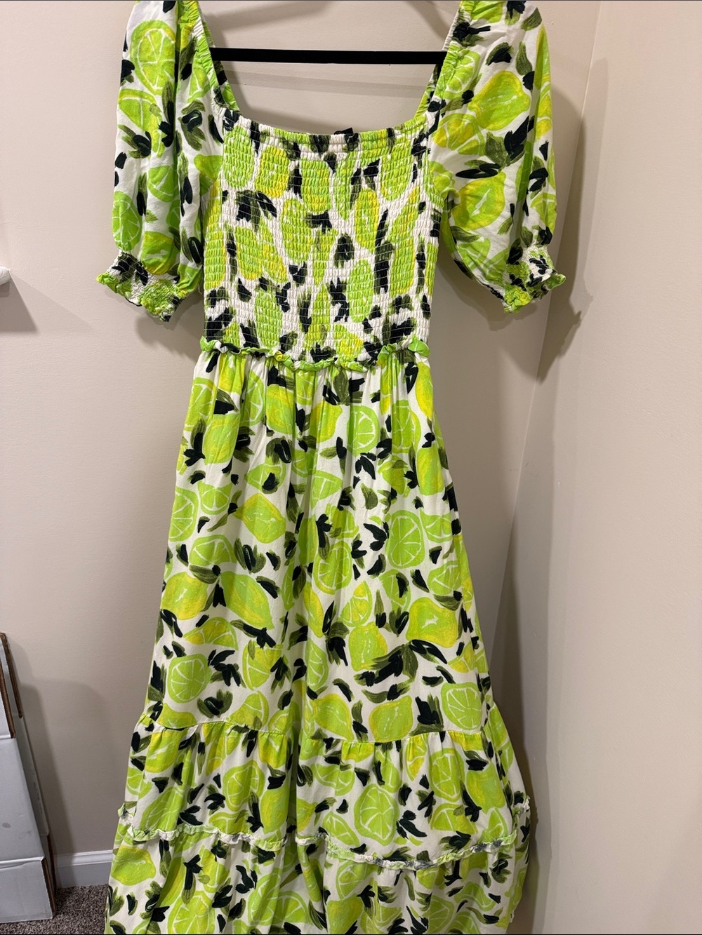 Steve Madden White and Lime Green Citrus Print Maxi Dress